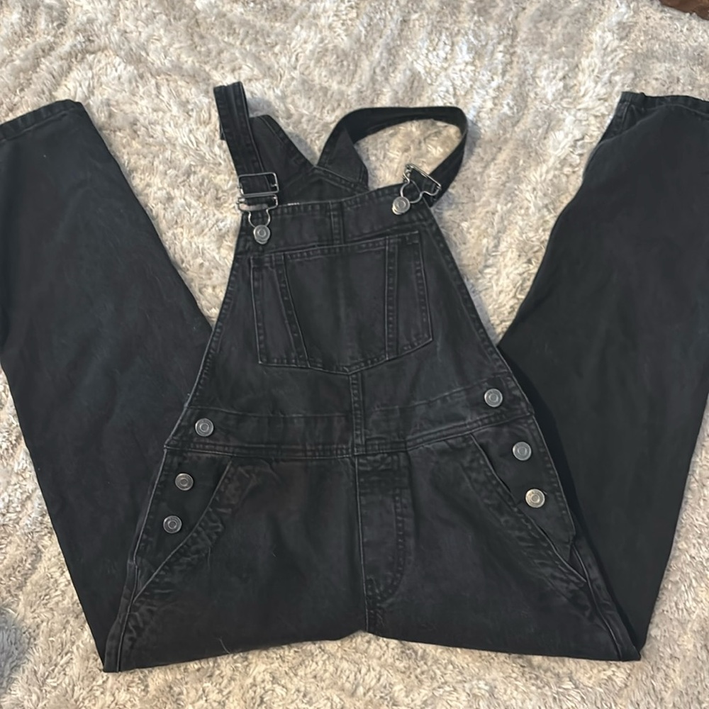 Black denim overalls